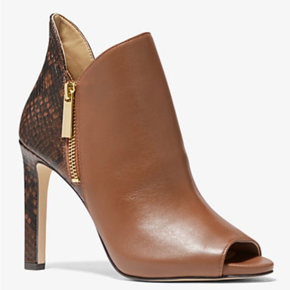 Michael Kors Alane Leather Phython Open-Toe Ankle Boot